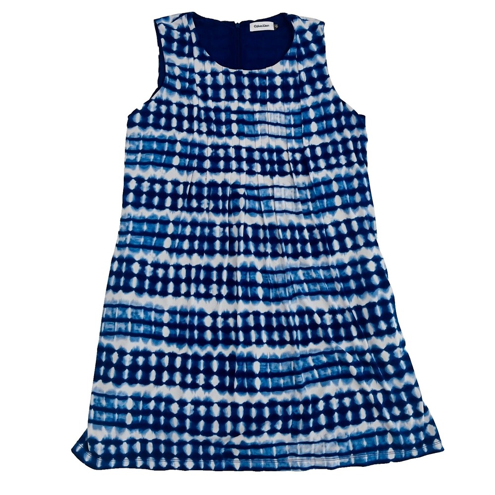 Calvin Klein Women 14 Blue Tie Dye Dress Beach Resort Cruise Pockets - Picture 4 of 13